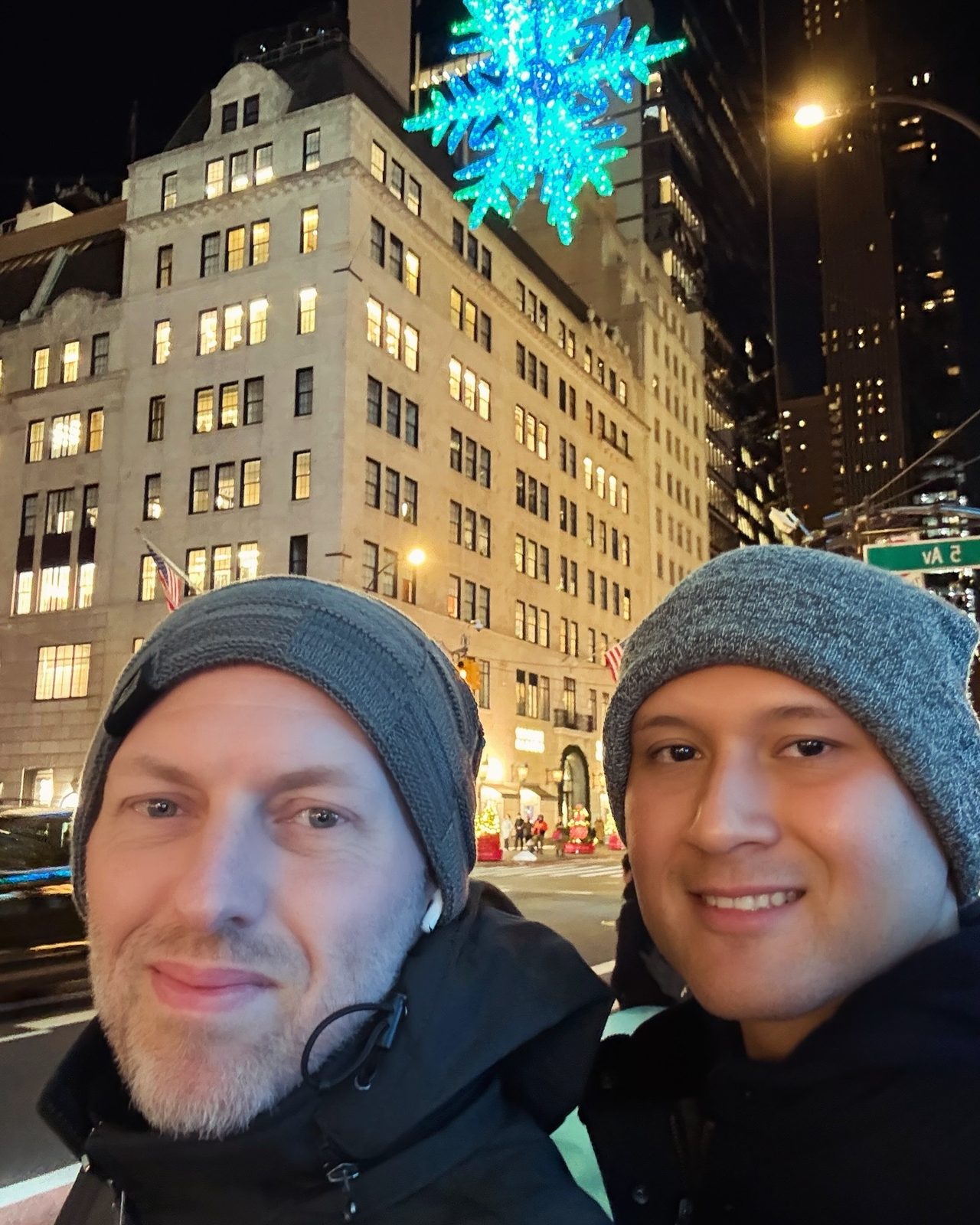 Daniel, eye-level, in New York City at night
